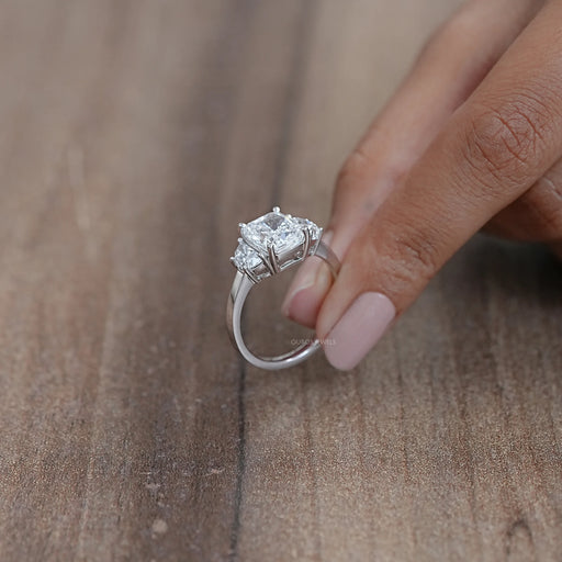 Trinity Cushion Cut Lab Diamond Engagement Rings Ring