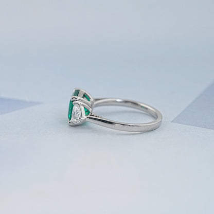 Green Asscher Gemstone Three Stone Engagement Ring Rings