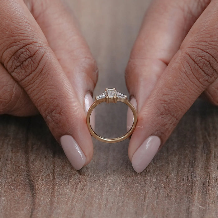 Baguette and Tapared Baguette Lab Diamond Three Stone Ring Rings