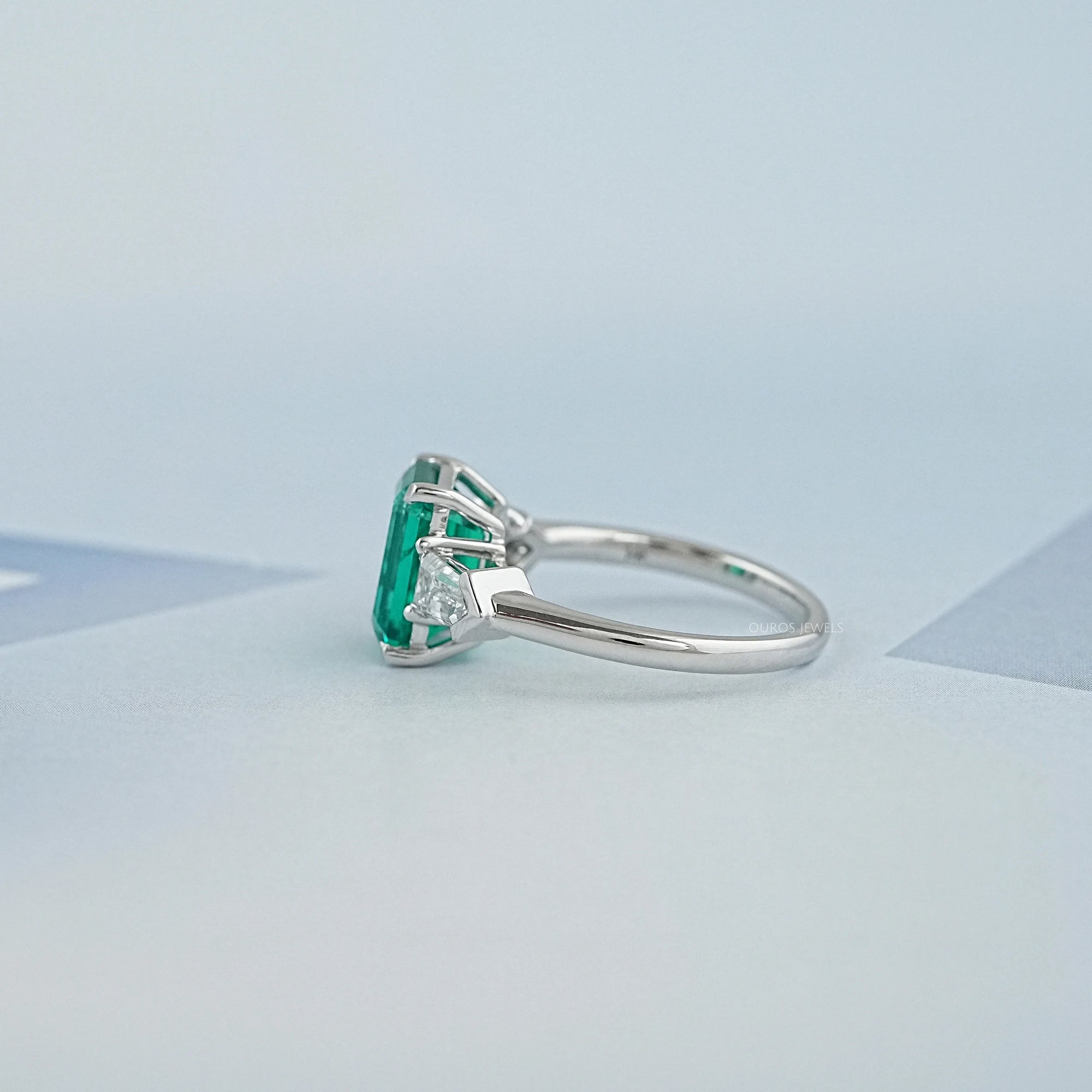 Three-Stone Emerald And Bullet Cut Diamond Ring Ring
