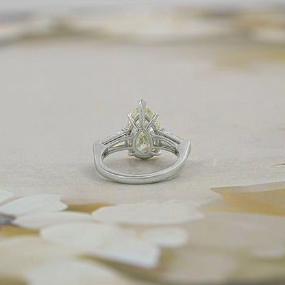 3 Stone Old Mine Pear Diamond Engagement Ring