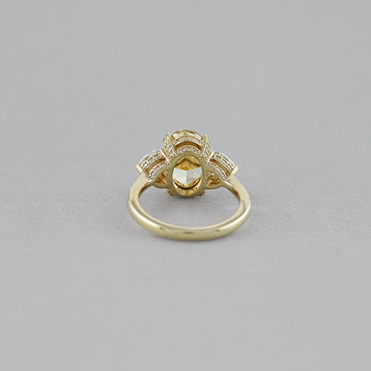 Fancy Vivid Yellow Oval Cut Hidden Halo Three Stone Ring Ring