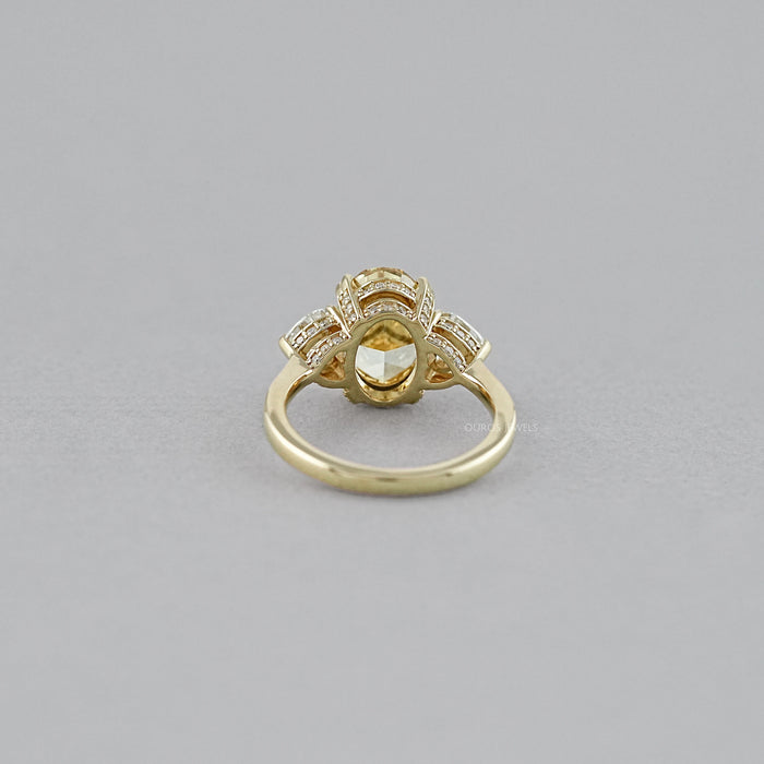 Fancy Vivid Yellow Oval Cut Hidden Halo Three Stone Ring Ring