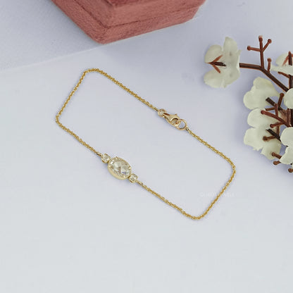 Three Stone Rose Cut Oval Bezel Chain Bracelet