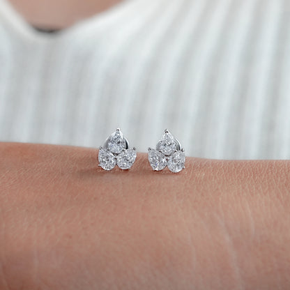 Three Stone Pear Cut Lab Diamond Stud Earrings Earrings