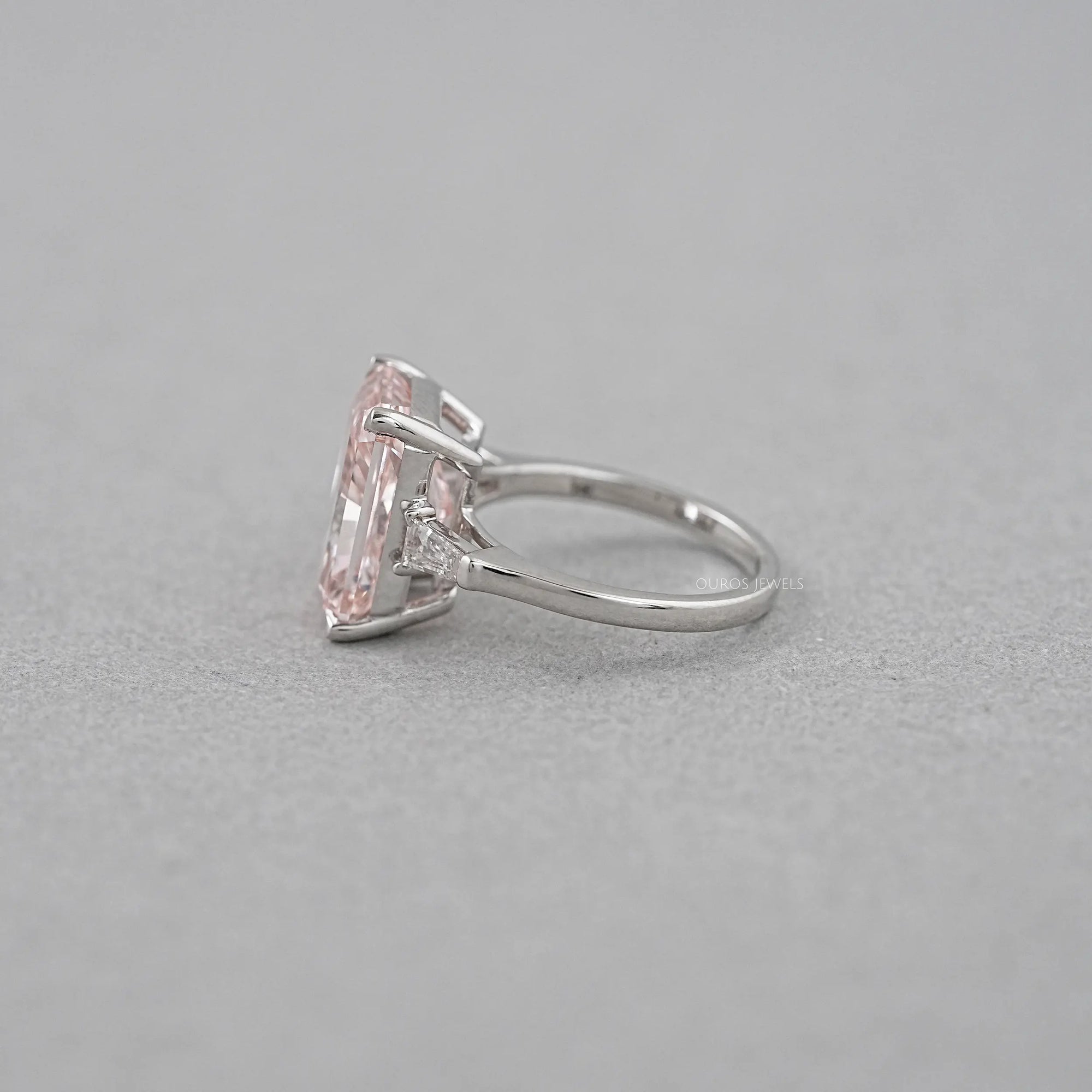 Pink Radiant Cut Lab Diamond Three Stone Ring Ring