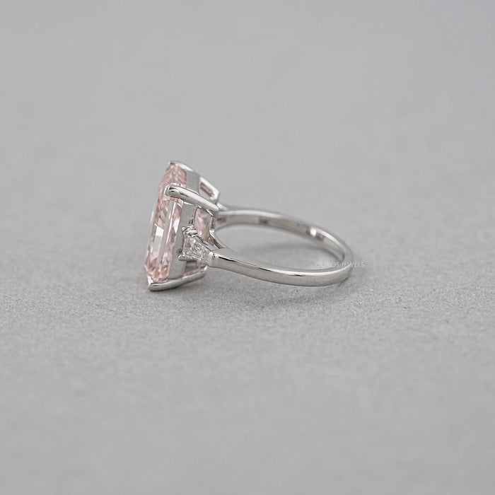 Pink Radiant Cut Lab Diamond Three Stone Ring Ring