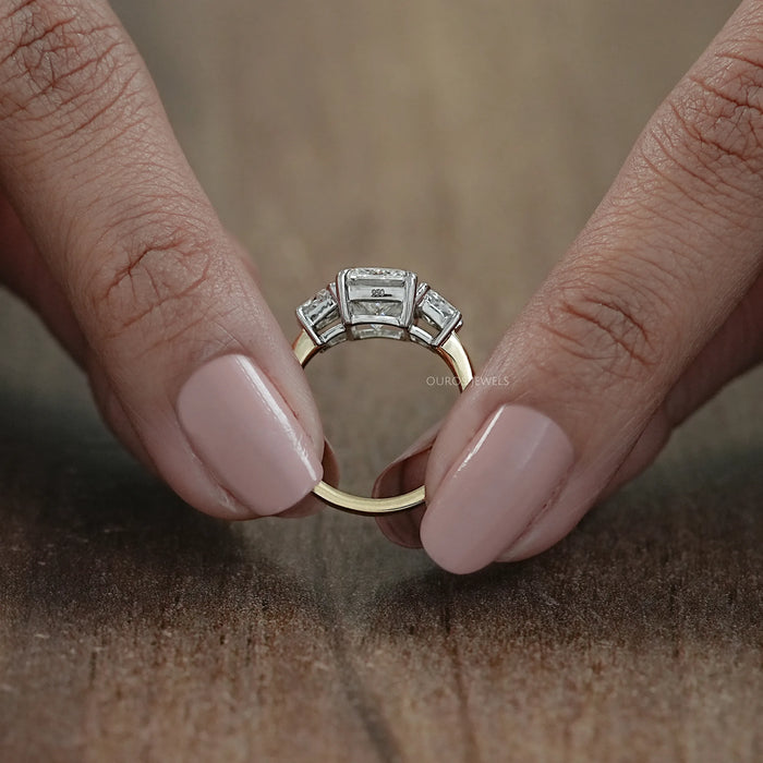 Three Stone Radiant And Trapezoid Lab Diamond Ring Ring