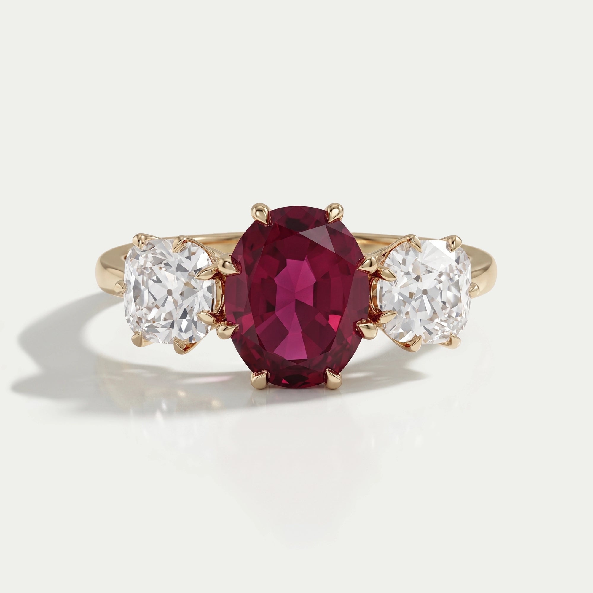 Three Stone Ruby Oval Gemstone Engagement Ring Ring
