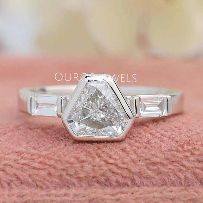 Three Stone Shield Cut Engagement Ring