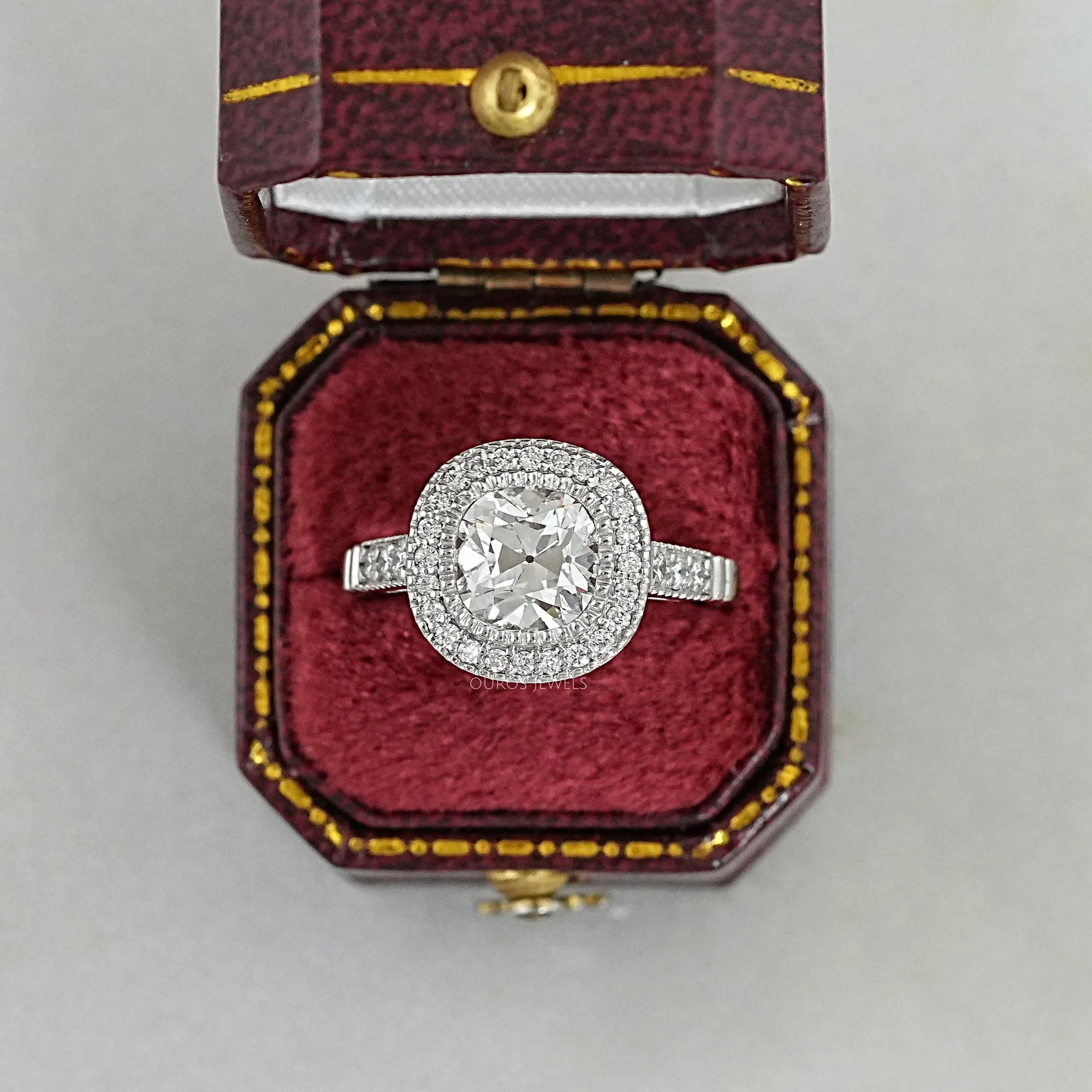 Old Mine Cushion Cut Halo Diamond Engagement Ring Ring