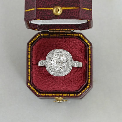 Old Mine Cushion Cut Halo Diamond Engagement Ring Ring