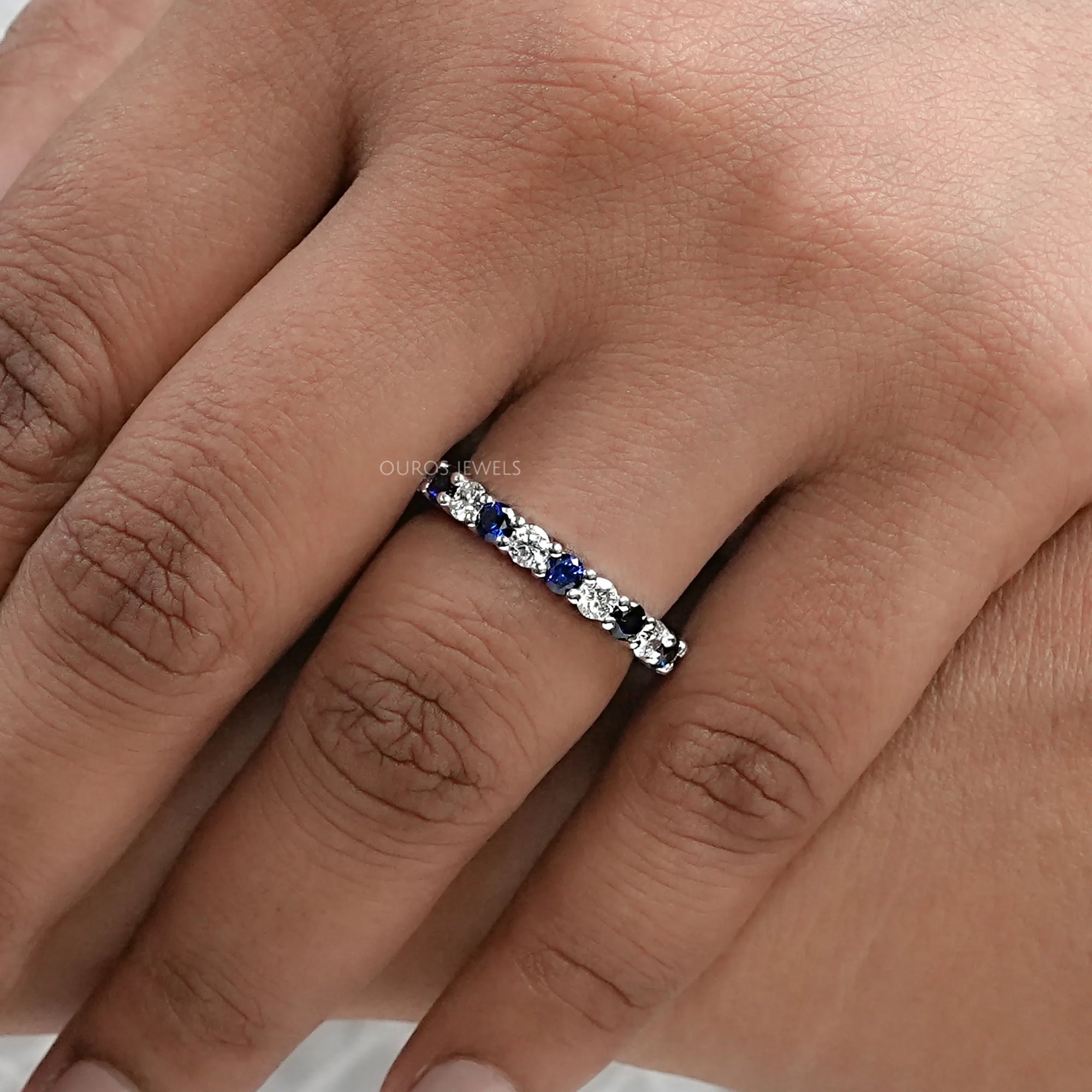 Blue Sapphire And Diamond Wedding Band Ring