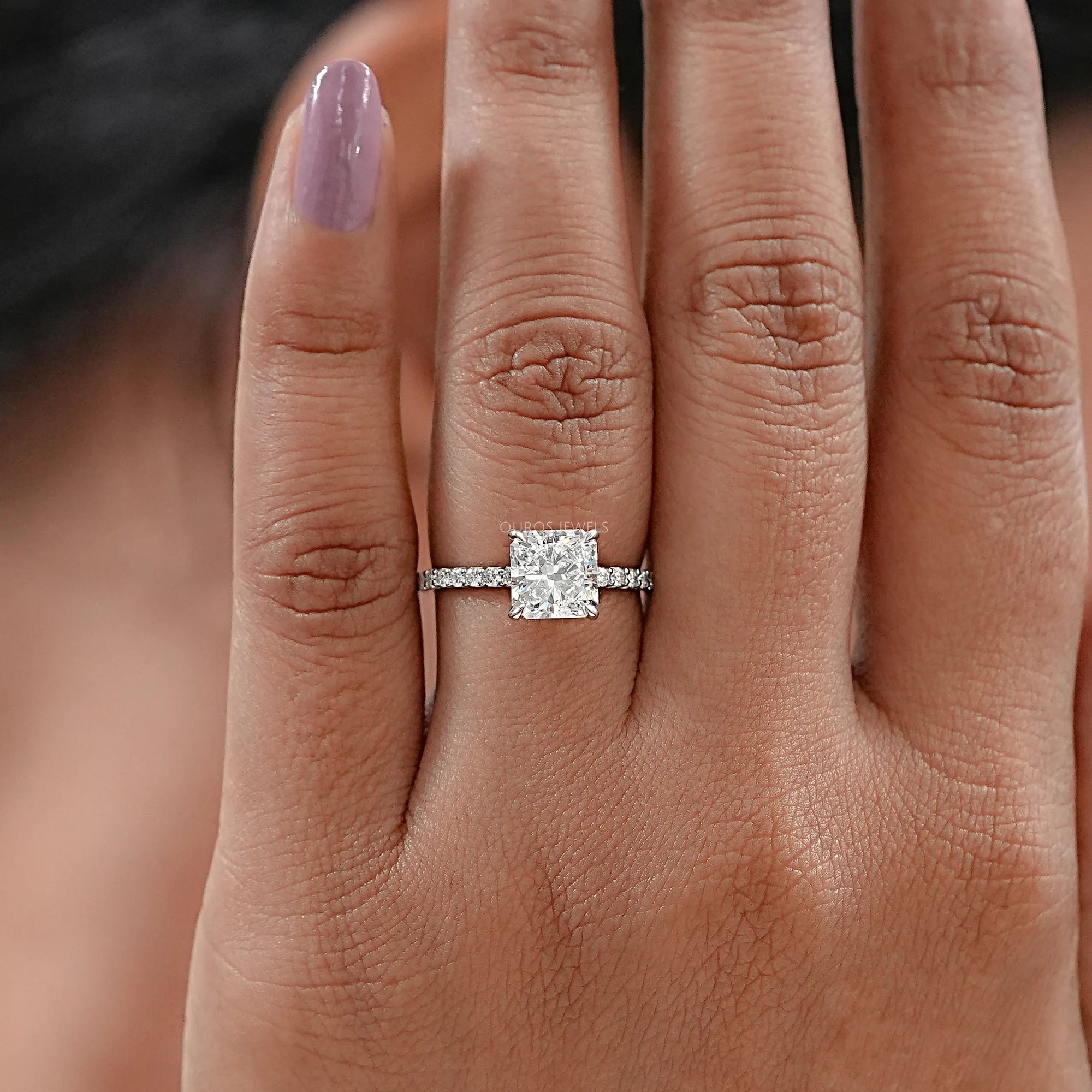 Square Radiant Lab Diamond Solitaire Accent Ring Rings