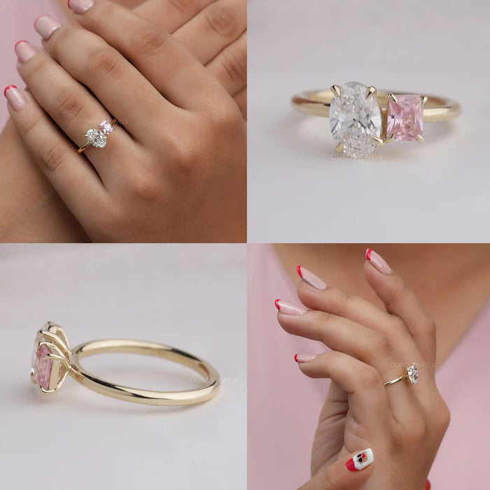[Collage of Toi Et Moi Pink Diamond Two Tone Ring]-[Ouros Jewels]