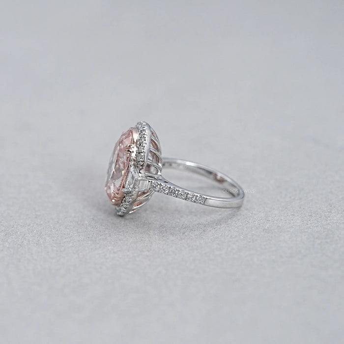 Trapezoid With Pink Oval Accent Halo Diamond Ring Rings