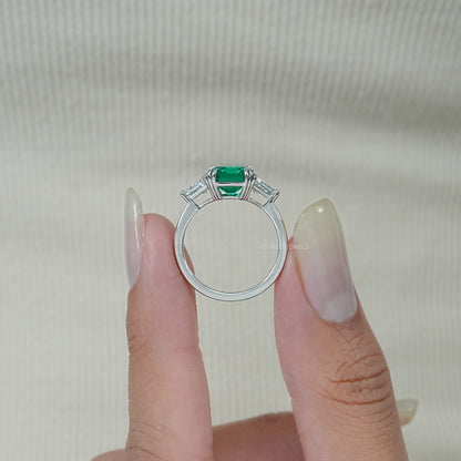 Emerald And Triangle Cut Trio Engagement Ring