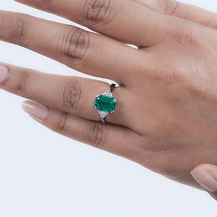 Emerald And Triangle Cut Trio Engagement Ring Rings