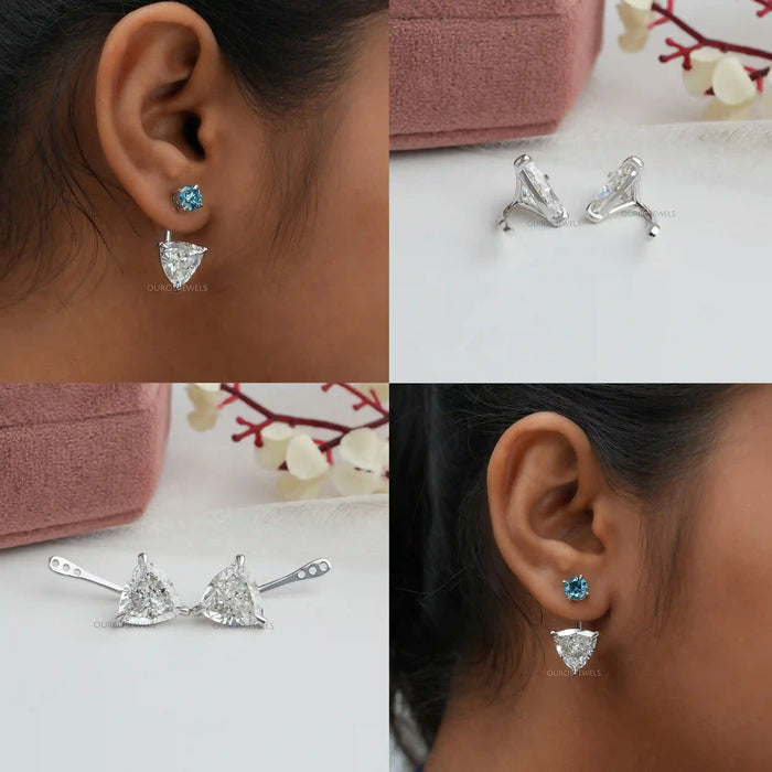 [Collage View of Trillion Lab Diamond Jacket Earrings]-[Ouros Jewels]