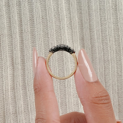 Rose Cut Round And Pear Diamond Engagement Ring