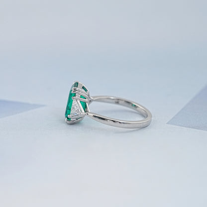 Emerald And Triangle Cut Trio Engagement Ring Rings