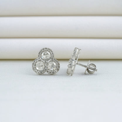 Trio Rose Cut Round Diamond Halo Stud Earrings Earring