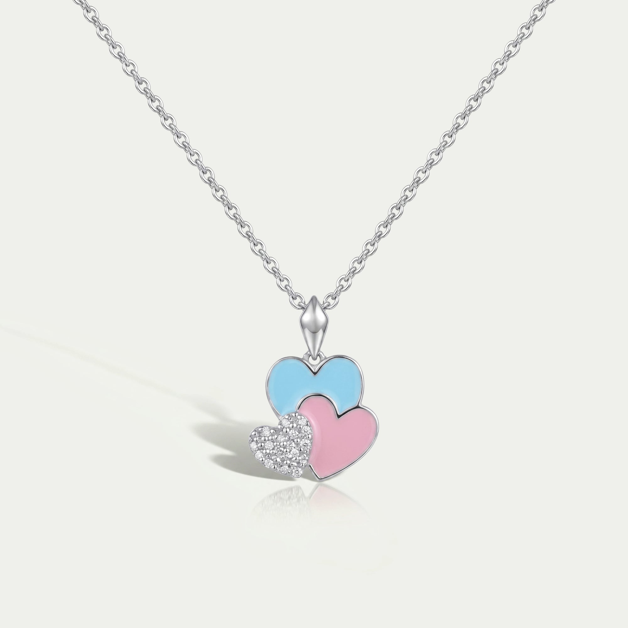 Colorful Triple Heart Tiny Round Diamond Pendant For Kids