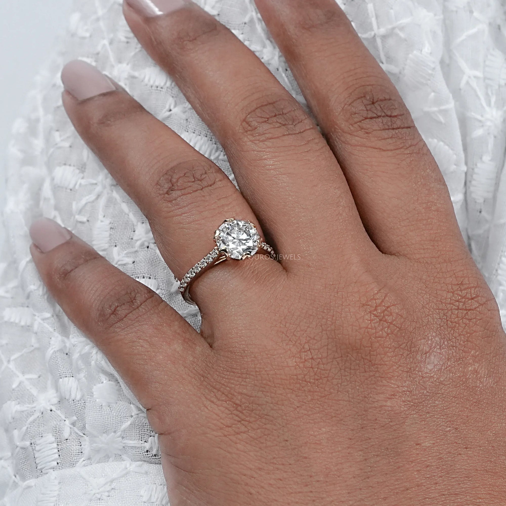 Round Cut Lab Diamond Tulip Engagement Ring