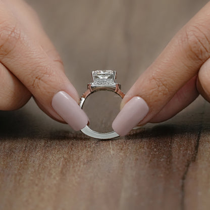 Twisted Square Cushion Cut Hidden Halo Ring Rings