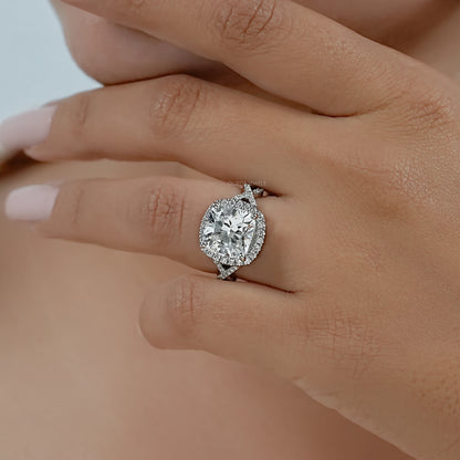 Twisted Square Cushion Cut Hidden Halo Ring Rings