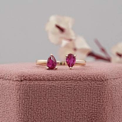 Pear Ruby Gemstone Dainty Ring Ring