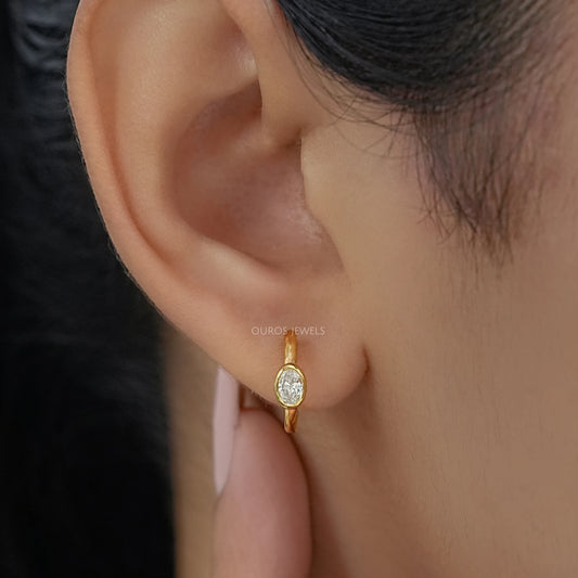 Two Stone Lab Diamond Bezel Set Hoop Earrings Earrings