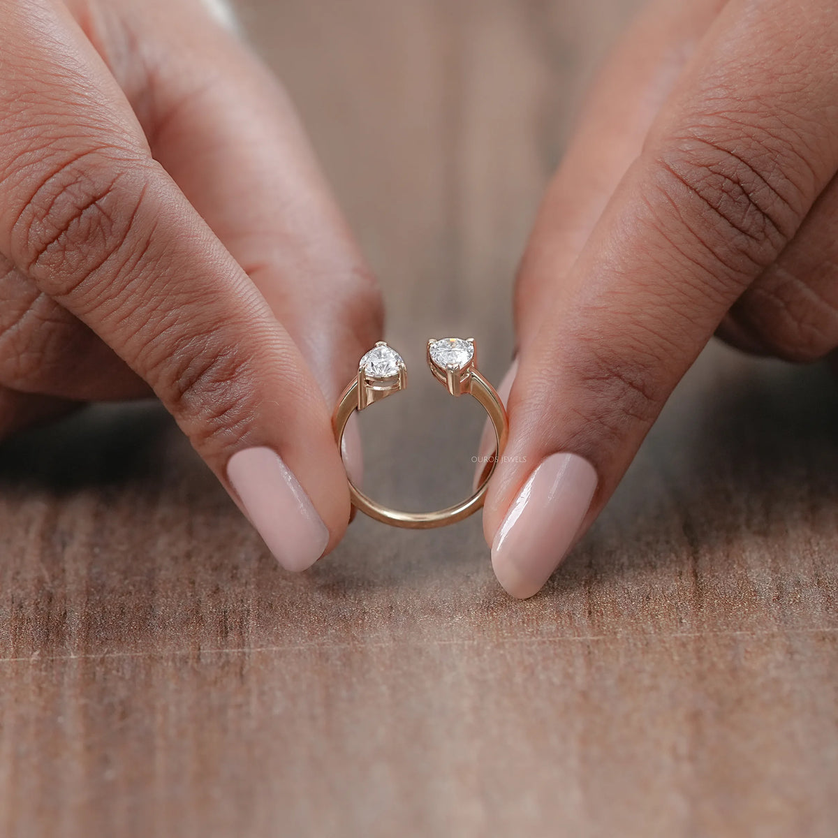 Two Stone Pear Lab Diamond Toi Et Moi Open Cuff Ring
