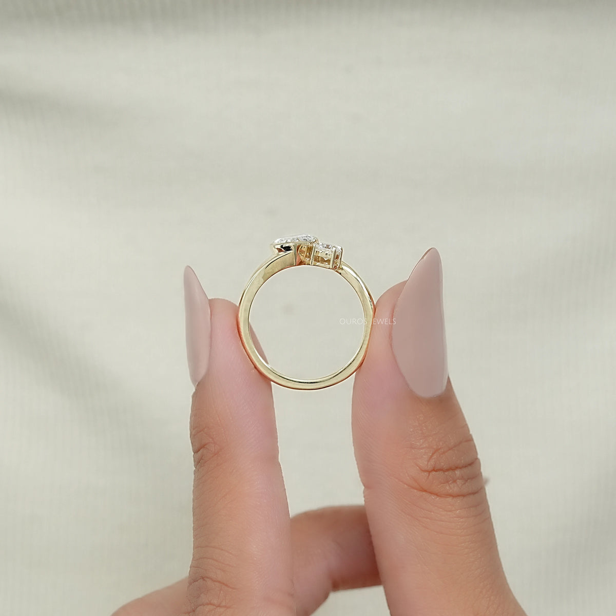 Bezel Set Pear Diamond Toi Et Moi Engagement Ring