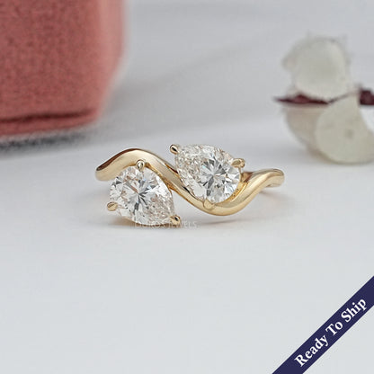 Two Stone Pear Diamond Wave Engagement Ring Ring