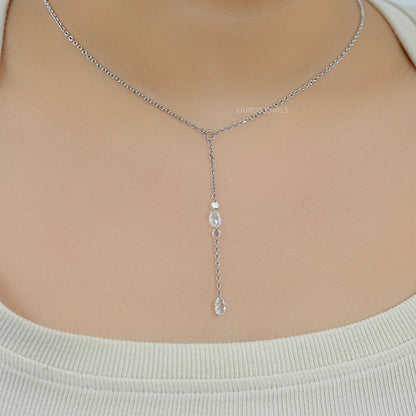 Rose Cut Oval And Round Diamond Lariat Necklace