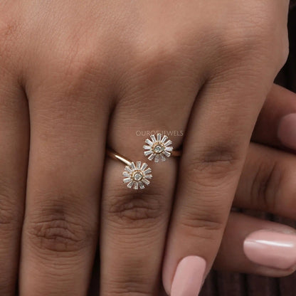 Two Flower Shape Tapered Baguette Cut Lab Diamond Bypass Ring Rings
