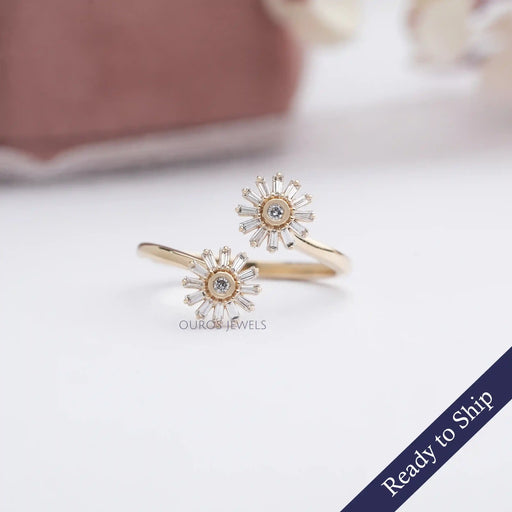 [Two Flower Lab Diamond Ring]-[Ouros Jewels]