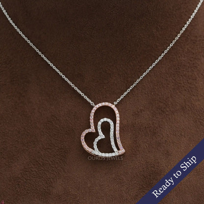 Double Heart Round Cut Lab Grown Diamond Pendant