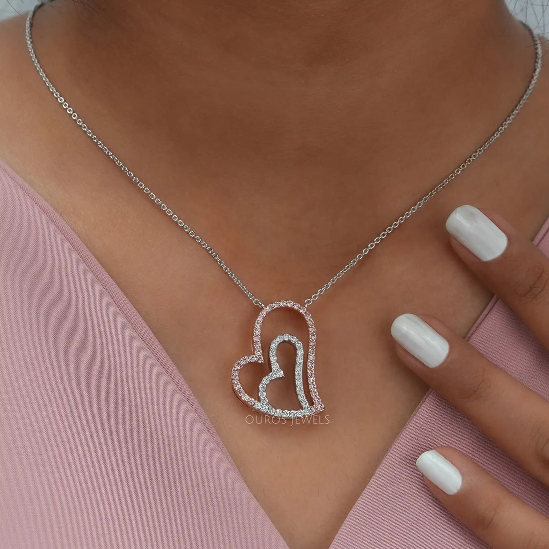 Double Heart Round Cut Lab Grown Diamond Pendant