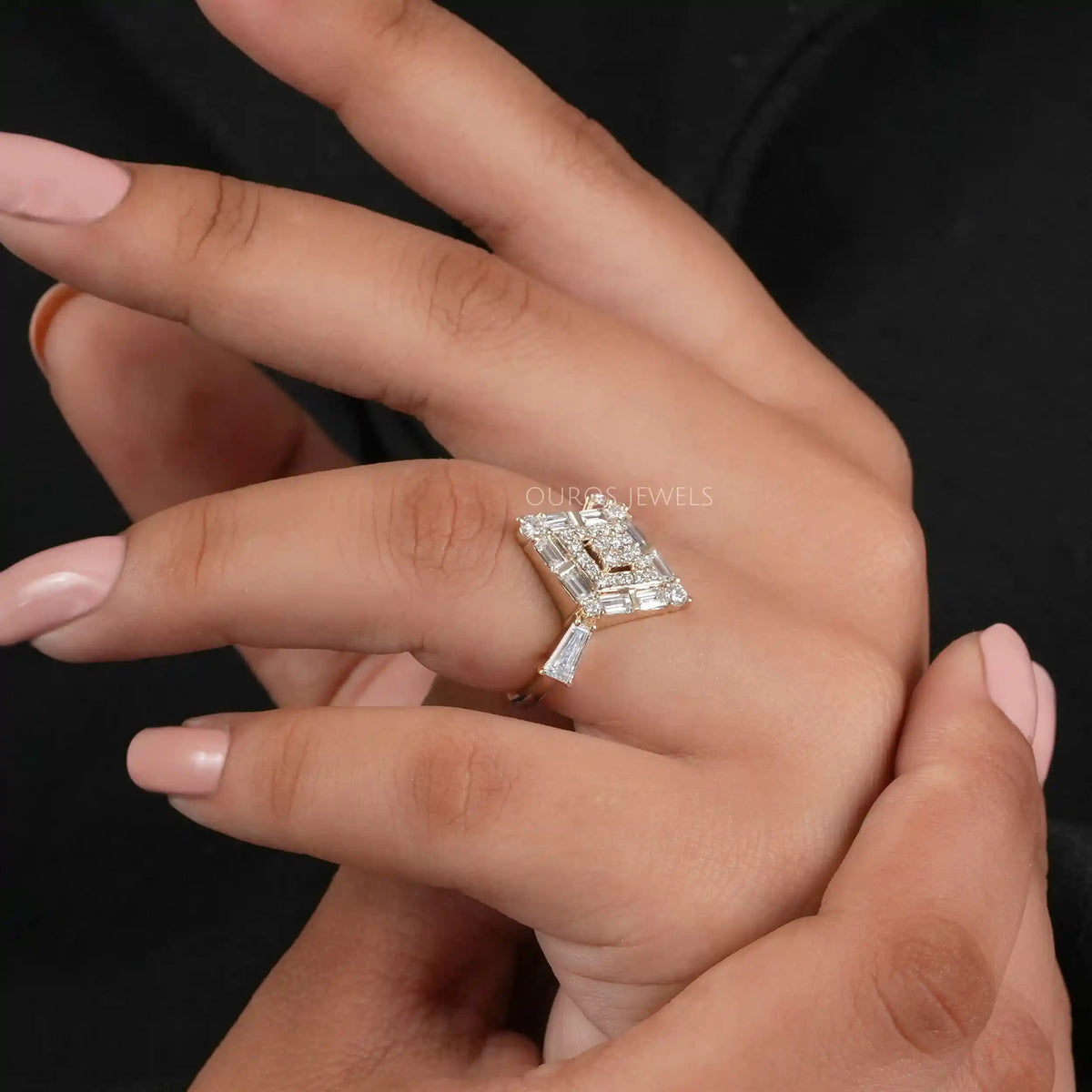 Kite Shape Double Halo Engagement Ring