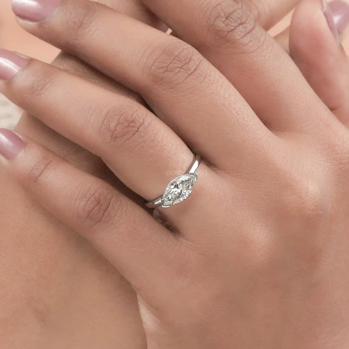 [Half Bezel Set Marquise Diamond Ring]-[Ouros Jewels] 