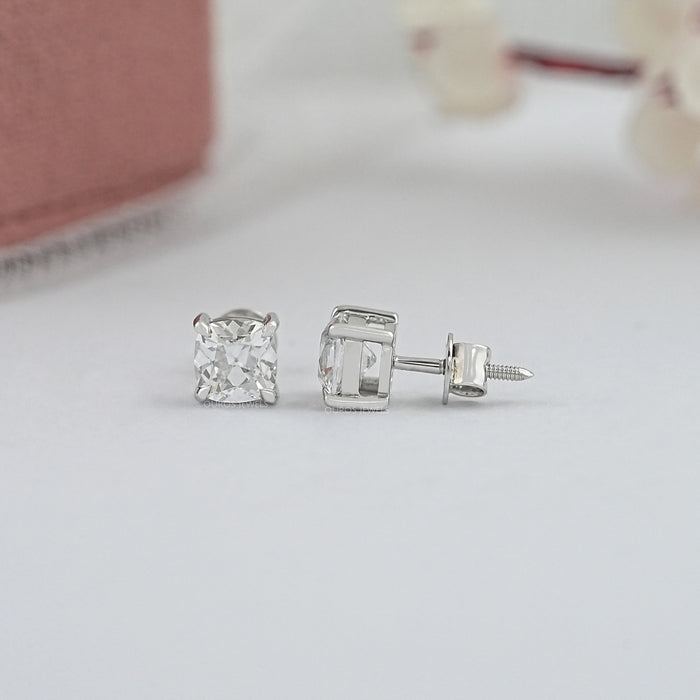 Square Old Mine Cushion Cut Lab Diamond Stud Earring