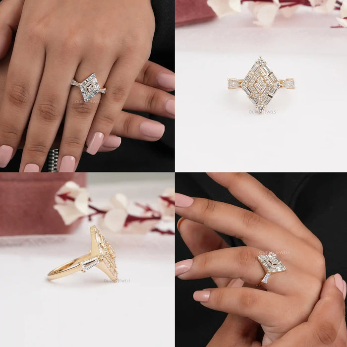 [Collage of Vintage Kite Shape Engagement Ring]-[Ouros Jewels]