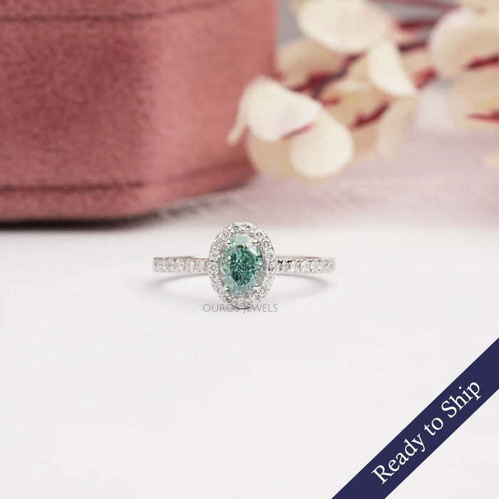 [Green Oval Cut Diamond Engagement Ring]-[Ouros Jewels]