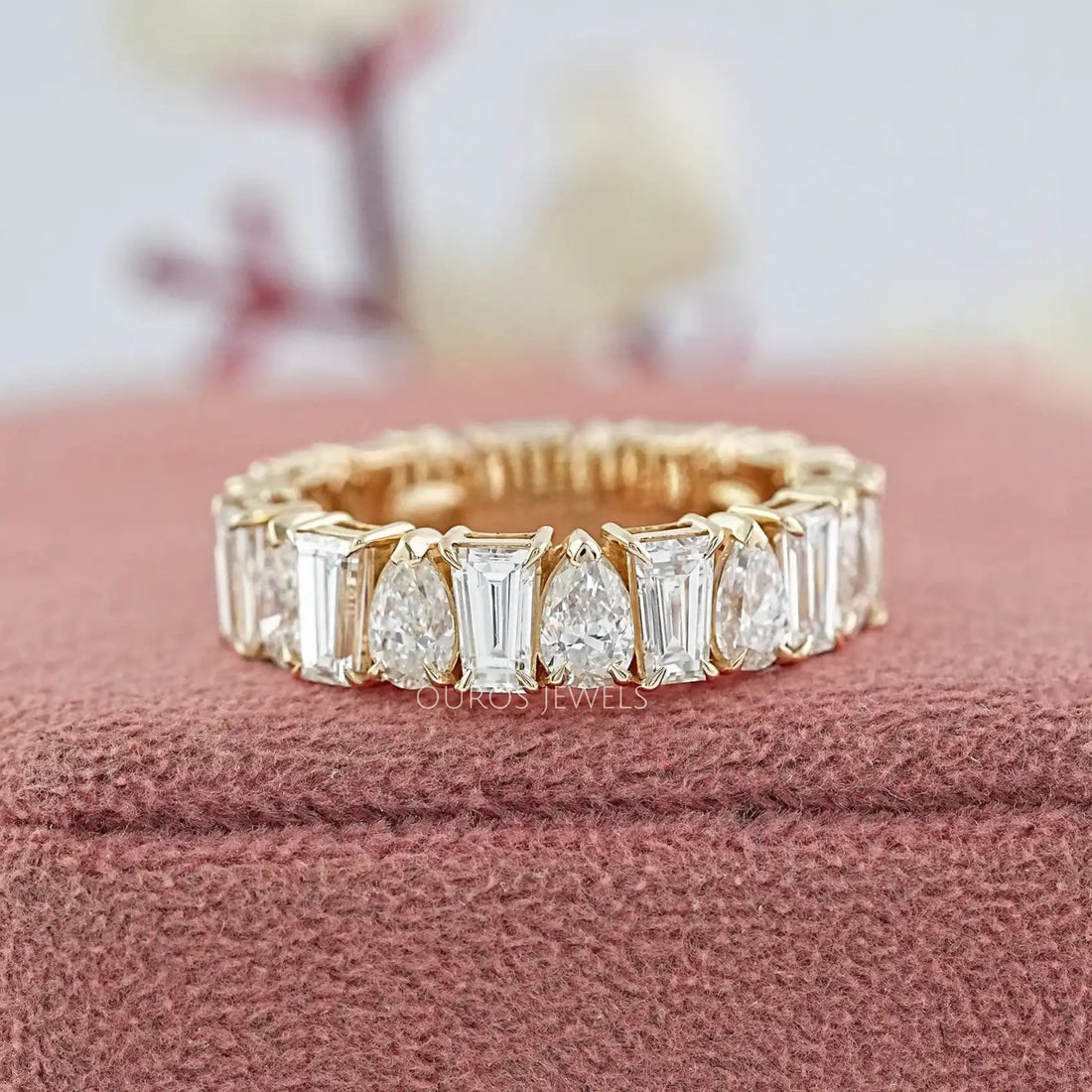 Tapered Baguette and Pear Diamond Half Eternity Wedding Band Rings