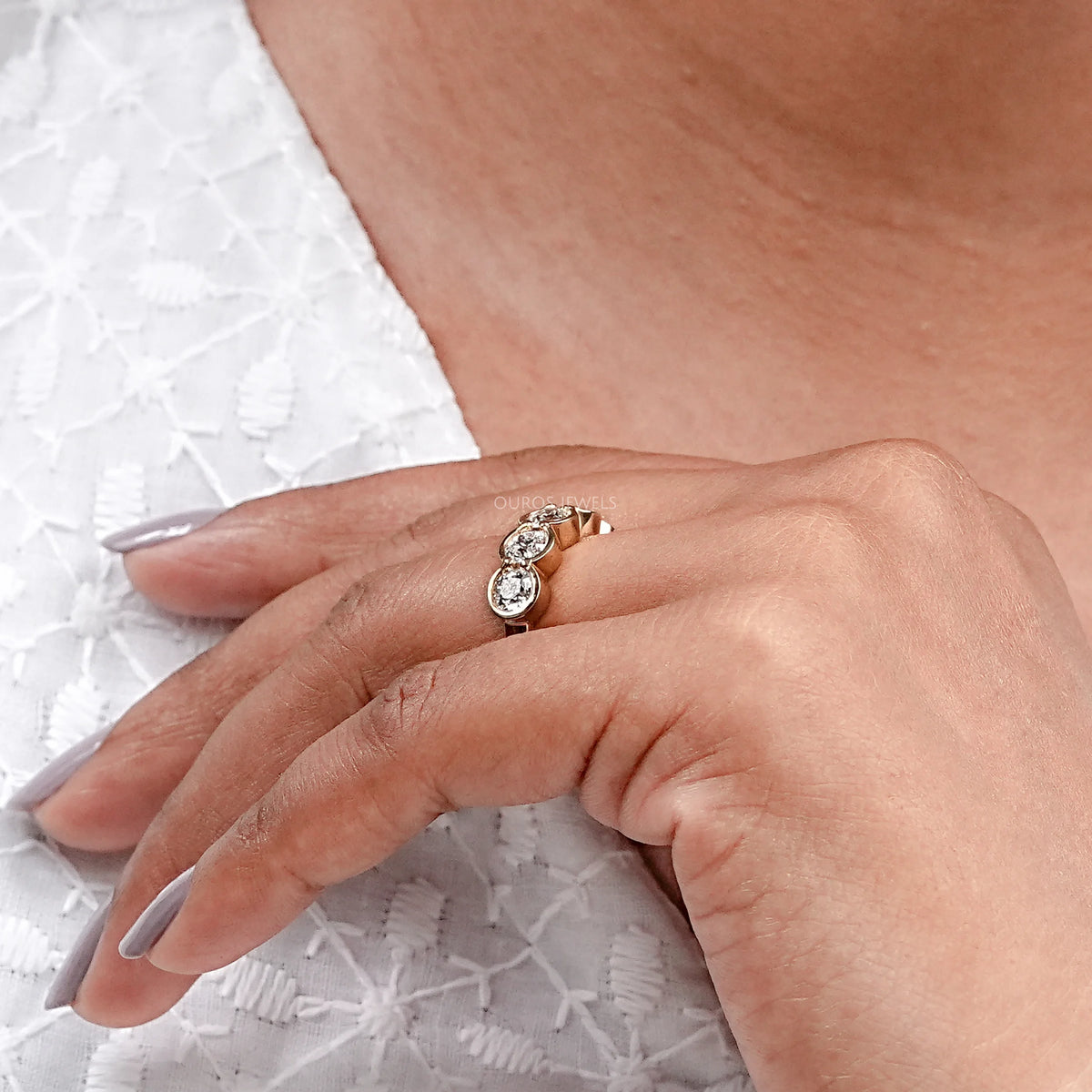 Six Stone Old European Round Diamond Bezel Set Wedding Band Ring