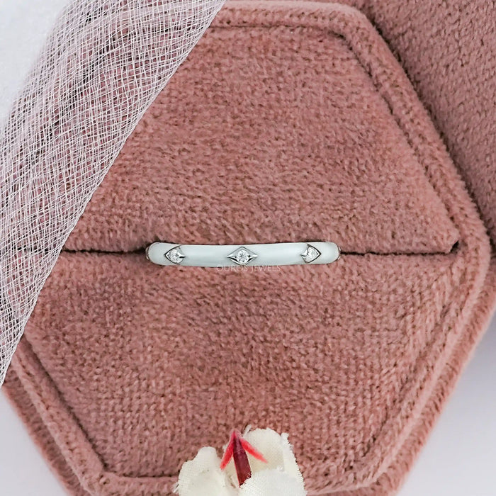 White Enamel Round Diamond Wedding Band Ring