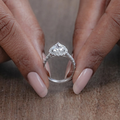Pear Cut Halo Solitaire Accent Engagement Ring
