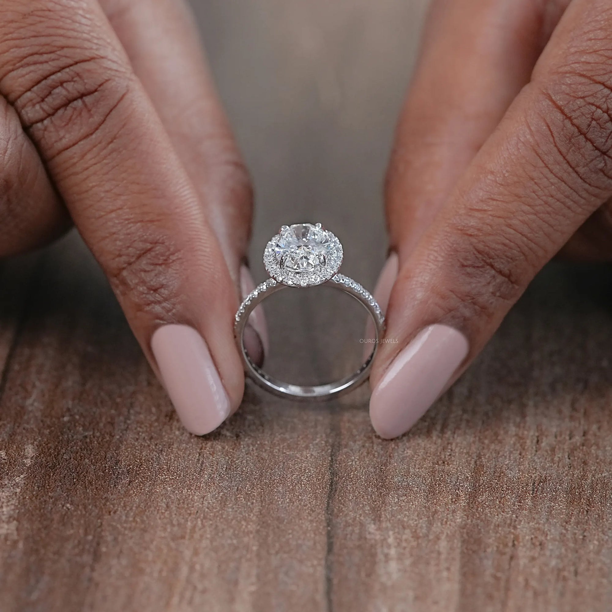 Oval Cut Halo Accent Diamond Engagement Ring Ring